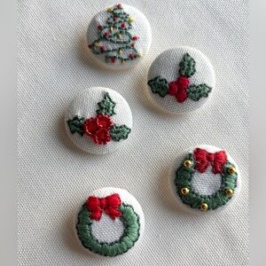 Festive Embroidered Button Hair Ties - Hand Embroidered by me